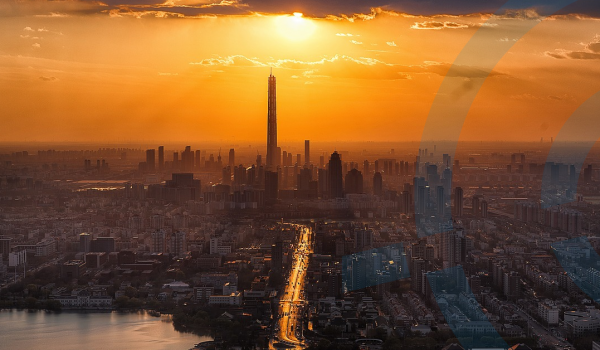 Tianjin city skyline at sunset